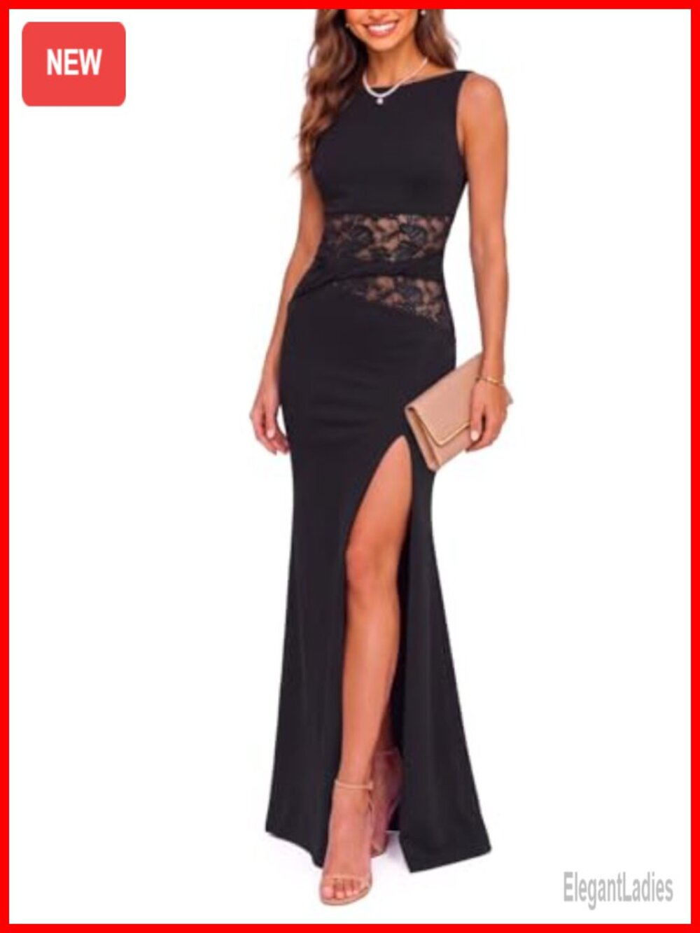 Spliced Lace Bodycon Maxi Dress Boat Neck Sleeveless Wedding Guest